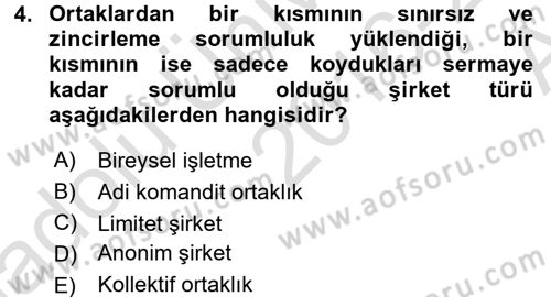 Finansal Yönetim 1 Dersi 2016 - 2017 Yılı (Vize) Ara Sınav Soruları 4. Soru
