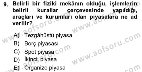 Finansal Yönetim 1 Dersi 2016 - 2017 Yılı (Vize) Ara Sınav Soruları 9. Soru
