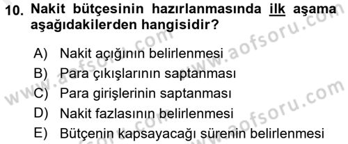Finansal Yönetim 1 Dersi 2016 - 2017 Yılı (Final) Dönem Sonu Sınav Soruları 10. Soru