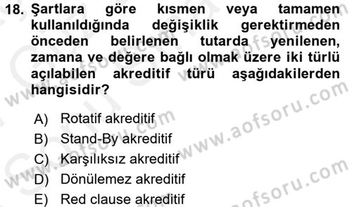 Finansal Yönetim 1 Dersi 2016 - 2017 Yılı (Final) Dönem Sonu Sınav Soruları 18. Soru