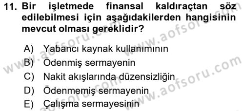 Finansal Yönetim 1 Dersi 2017 - 2018 Yılı 3 Ders Sınav Soruları 11. Soru