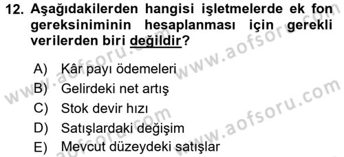 Finansal Yönetim 1 Dersi 2017 - 2018 Yılı 3 Ders Sınav Soruları 12. Soru
