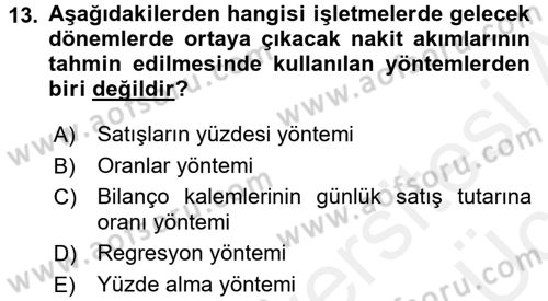 Finansal Yönetim 1 Dersi 2017 - 2018 Yılı 3 Ders Sınav Soruları 13. Soru