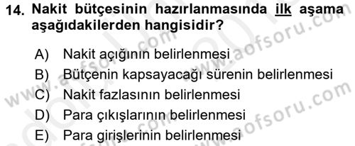 Finansal Yönetim 1 Dersi 2017 - 2018 Yılı 3 Ders Sınav Soruları 14. Soru