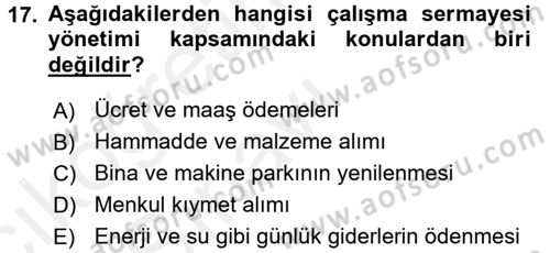 Finansal Yönetim 1 Dersi 2017 - 2018 Yılı 3 Ders Sınav Soruları 17. Soru