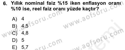 Finansal Yönetim 1 Dersi 2017 - 2018 Yılı 3 Ders Sınav Soruları 6. Soru