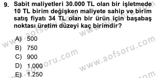Finansal Yönetim 1 Dersi 2017 - 2018 Yılı 3 Ders Sınav Soruları 9. Soru
