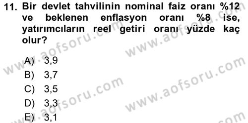 Finansal Yönetim 1 Dersi 2017 - 2018 Yılı (Vize) Ara Sınav Soruları 11. Soru