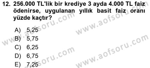 Finansal Yönetim 1 Dersi 2017 - 2018 Yılı (Vize) Ara Sınav Soruları 12. Soru