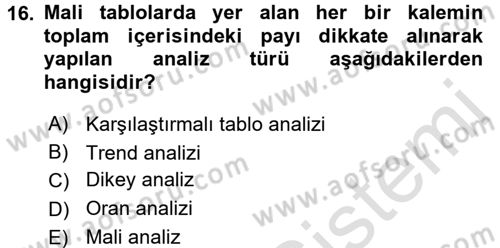 Finansal Yönetim 1 Dersi 2017 - 2018 Yılı (Vize) Ara Sınav Soruları 16. Soru