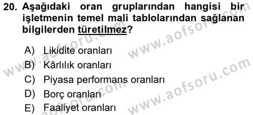 Finansal Yönetim 1 Dersi 2017 - 2018 Yılı (Vize) Ara Sınav Soruları 20. Soru