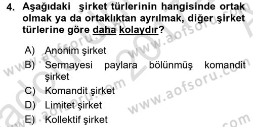 Finansal Yönetim 1 Dersi 2017 - 2018 Yılı (Vize) Ara Sınav Soruları 4. Soru