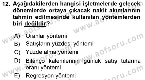 Finansal Yönetim 1 Dersi 2017 - 2018 Yılı (Final) Dönem Sonu Sınav Soruları 12. Soru