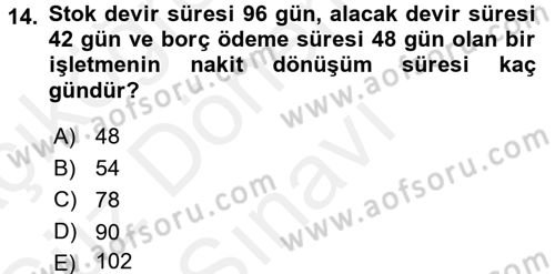 Finansal Yönetim 1 Dersi 2017 - 2018 Yılı (Final) Dönem Sonu Sınav Soruları 14. Soru
