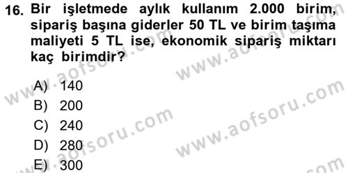 Finansal Yönetim 1 Dersi 2017 - 2018 Yılı (Final) Dönem Sonu Sınav Soruları 16. Soru