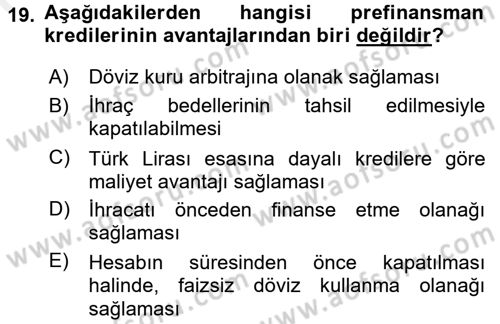 Finansal Yönetim 1 Dersi 2017 - 2018 Yılı (Final) Dönem Sonu Sınav Soruları 19. Soru