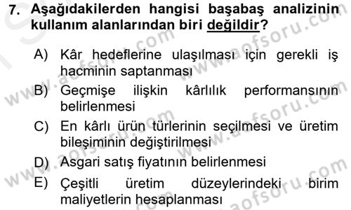 Finansal Yönetim 1 Dersi 2017 - 2018 Yılı (Final) Dönem Sonu Sınav Soruları 7. Soru