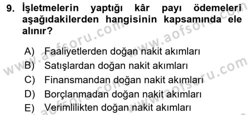 Finansal Yönetim 1 Dersi 2017 - 2018 Yılı (Final) Dönem Sonu Sınav Soruları 9. Soru