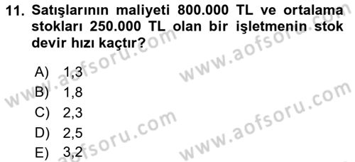 Finansal Yönetim 1 Dersi 2018 - 2019 Yılı 3 Ders Sınav Soruları 11. Soru