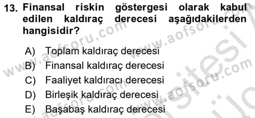 Finansal Yönetim 1 Dersi 2018 - 2019 Yılı 3 Ders Sınav Soruları 13. Soru