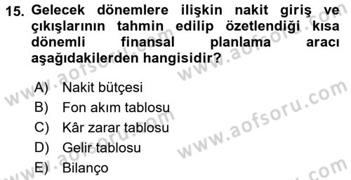 Finansal Yönetim 1 Dersi 2018 - 2019 Yılı 3 Ders Sınav Soruları 15. Soru