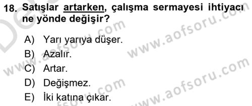 Finansal Yönetim 1 Dersi 2018 - 2019 Yılı 3 Ders Sınav Soruları 18. Soru