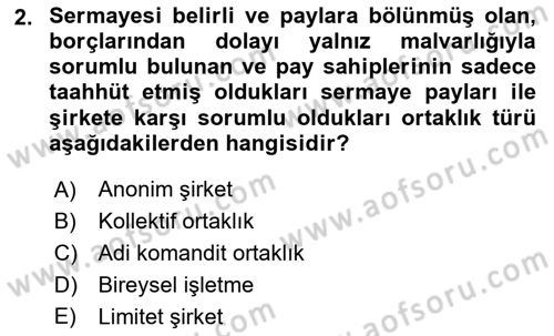 Finansal Yönetim 1 Dersi 2018 - 2019 Yılı 3 Ders Sınav Soruları 2. Soru