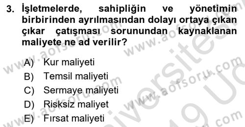 Finansal Yönetim 1 Dersi 2018 - 2019 Yılı 3 Ders Sınav Soruları 3. Soru