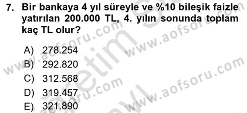 Finansal Yönetim 1 Dersi 2018 - 2019 Yılı 3 Ders Sınav Soruları 7. Soru