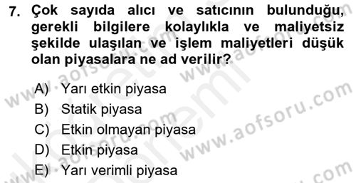 Finansal Yönetim 1 Dersi 2018 - 2019 Yılı (Vize) Ara Sınav Soruları 7. Soru