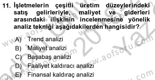 Finansal Yönetim 1 Dersi 2018 - 2019 Yılı Yaz Okulu Sınav Soruları 11. Soru