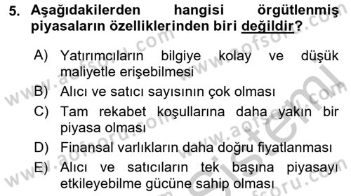 Finansal Yönetim 1 Dersi 2018 - 2019 Yılı Yaz Okulu Sınav Soruları 5. Soru
