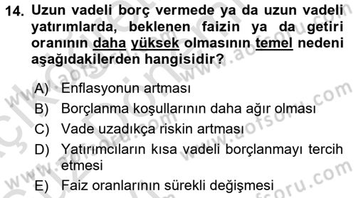 Finansal Yönetim 1 Dersi 2019 - 2020 Yılı (Vize) Ara Sınav Soruları 14. Soru
