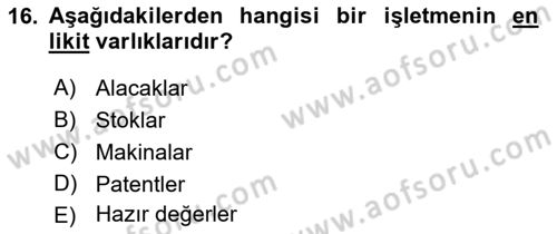 Finansal Yönetim 1 Dersi 2019 - 2020 Yılı (Vize) Ara Sınav Soruları 16. Soru