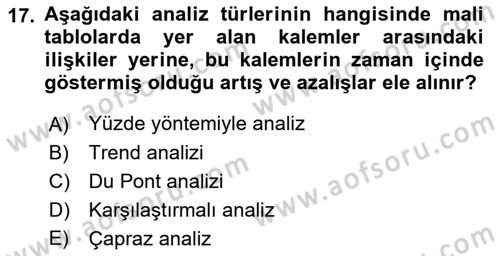 Finansal Yönetim 1 Dersi 2019 - 2020 Yılı (Vize) Ara Sınav Soruları 17. Soru