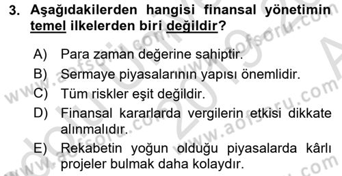Finansal Yönetim 1 Dersi 2019 - 2020 Yılı (Vize) Ara Sınav Soruları 3. Soru