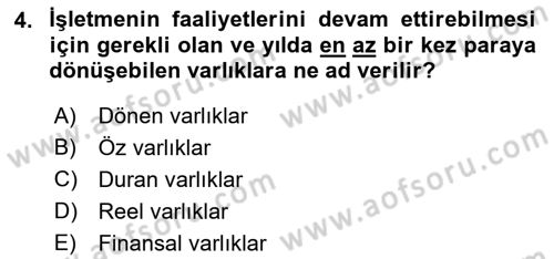 Finansal Yönetim 1 Dersi 2019 - 2020 Yılı (Vize) Ara Sınav Soruları 4. Soru
