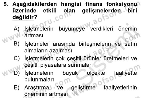 Finansal Yönetim 1 Dersi 2019 - 2020 Yılı (Vize) Ara Sınav Soruları 5. Soru
