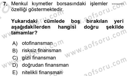 Finansal Yönetim 1 Dersi 2019 - 2020 Yılı (Vize) Ara Sınav Soruları 7. Soru