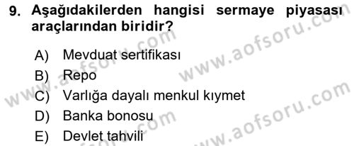 Finansal Yönetim 1 Dersi 2019 - 2020 Yılı (Vize) Ara Sınav Soruları 9. Soru