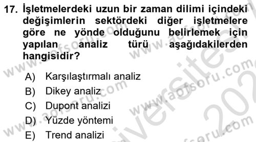 Finansal Yönetim 1 Dersi 2021 - 2022 Yılı (Vize) Ara Sınav Soruları 17. Soru