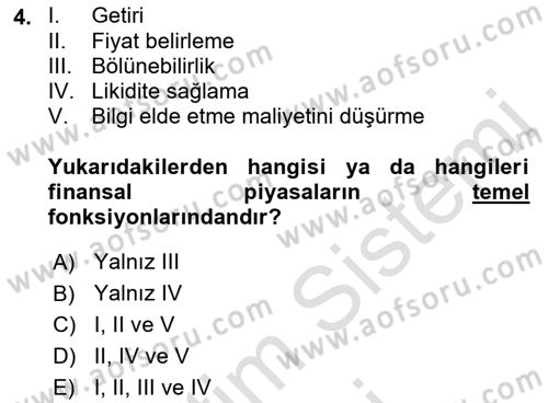 Finansal Yönetim 1 Dersi 2021 - 2022 Yılı (Final) Dönem Sonu Sınav Soruları 4. Soru