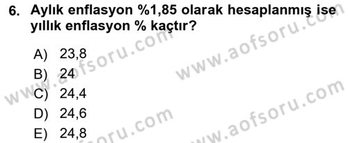 Finansal Yönetim 1 Dersi 2021 - 2022 Yılı (Final) Dönem Sonu Sınav Soruları 6. Soru