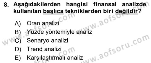 Finansal Yönetim 1 Dersi 2021 - 2022 Yılı (Final) Dönem Sonu Sınav Soruları 8. Soru