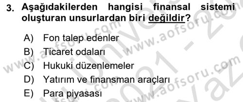 Finansal Yönetim 1 Dersi 2021 - 2022 Yılı Yaz Okulu Sınav Soruları 3. Soru