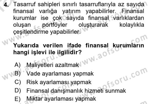 Finansal Yönetim 1 Dersi 2021 - 2022 Yılı Yaz Okulu Sınav Soruları 4. Soru