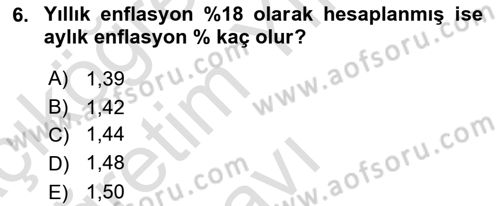 Finansal Yönetim 1 Dersi 2021 - 2022 Yılı Yaz Okulu Sınav Soruları 6. Soru