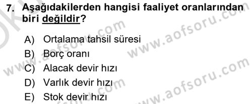 Finansal Yönetim 1 Dersi 2021 - 2022 Yılı Yaz Okulu Sınav Soruları 7. Soru