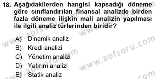 Finansal Yönetim 1 Dersi 2022 - 2023 Yılı (Vize) Ara Sınav Soruları 18. Soru