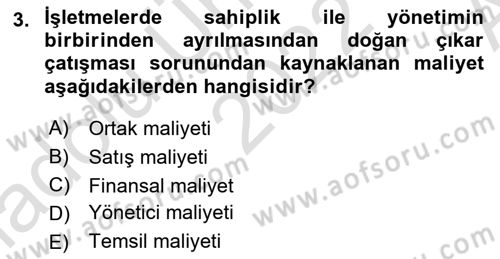 Finansal Yönetim 1 Dersi 2022 - 2023 Yılı (Vize) Ara Sınav Soruları 3. Soru